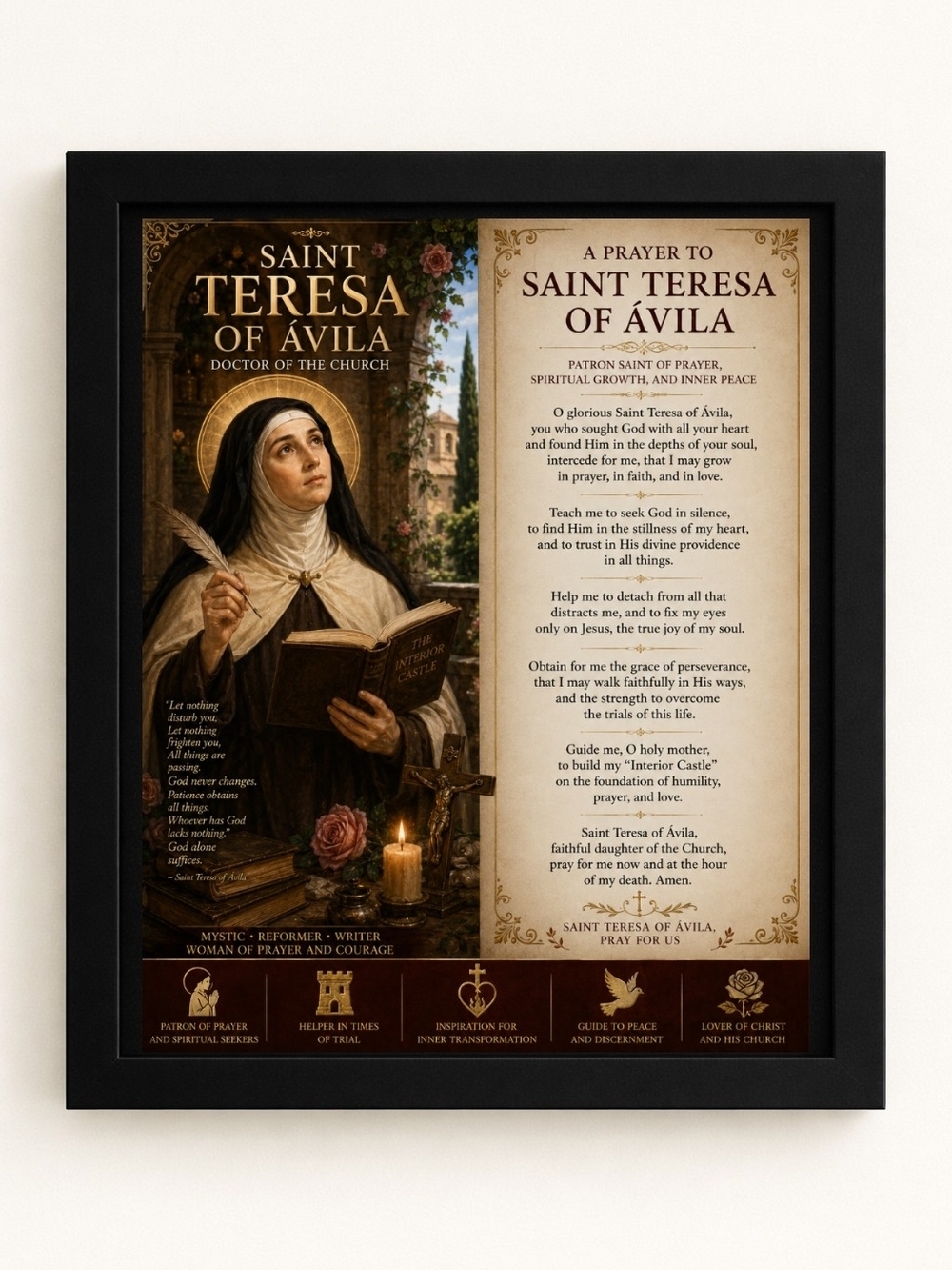 Saint Teresa of Ávila Prayer A.I. Print 8x10 Frame